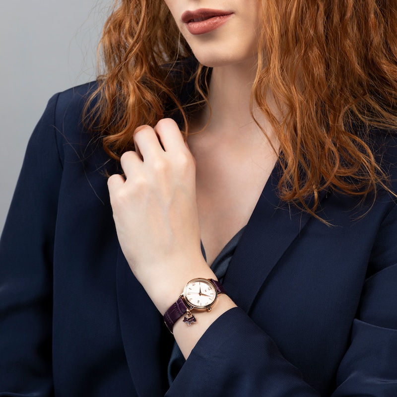 Main Image 3 of Radley Ladies' Aubergine Stepped Bezel Rose Gold Tone Strap Watch