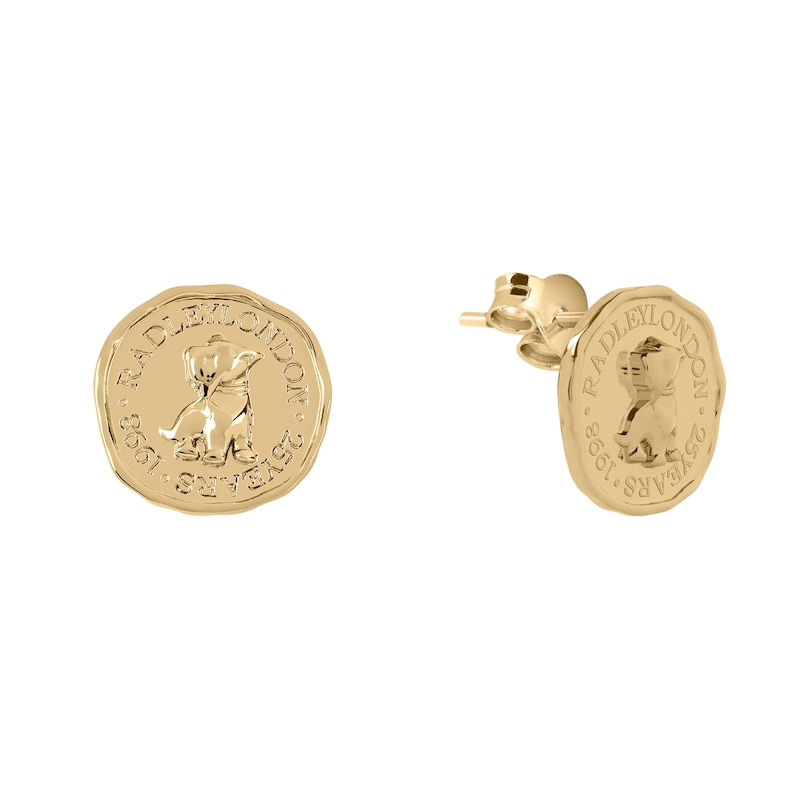 Main Image 1 of Radley Ladies' Signature Penny 10ct Gold Plated Hammered Penny Stud Earrings