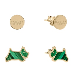 Radley Ladies' Dukes Place 18ct Gold Plated Round Disc & Green Malachite Coloured Resin Jumping Dog Earring Set