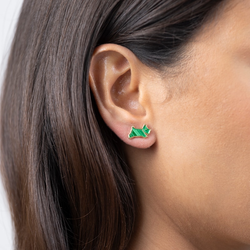 Main Image 2 of Radley Ladies' Dukes Place 18ct Gold Plated Round Disc & Green Malachite Coloured Resin Jumping Dog Earring Set