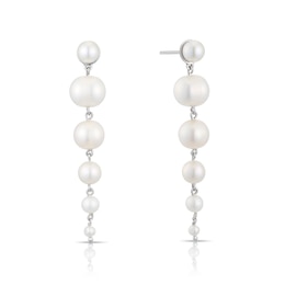 Emmy London Platinum Plated Sterling Silver Pearl Long Graduated Drop Earrings