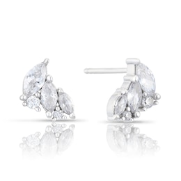 Emmy London Platinum Plated Sterling Silver Marquise-Shaped Cubic Zirconia Stud Earrings