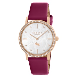 Radley Iconic Ladies' Stone Set Dark Rose Leather Strap Watch