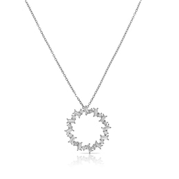 Emmy London Platinum Plated Sterling Silver Circle-Shaped Baguette and Round-Shaped Cubic Zirconia Stones Pendant Necklace