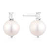 Thumbnail Image 0 of Emmy London Platinum Plated Sterling Silver Baguette-Shaped Cubic Zirconia and Pearl Drop Stud Earrings