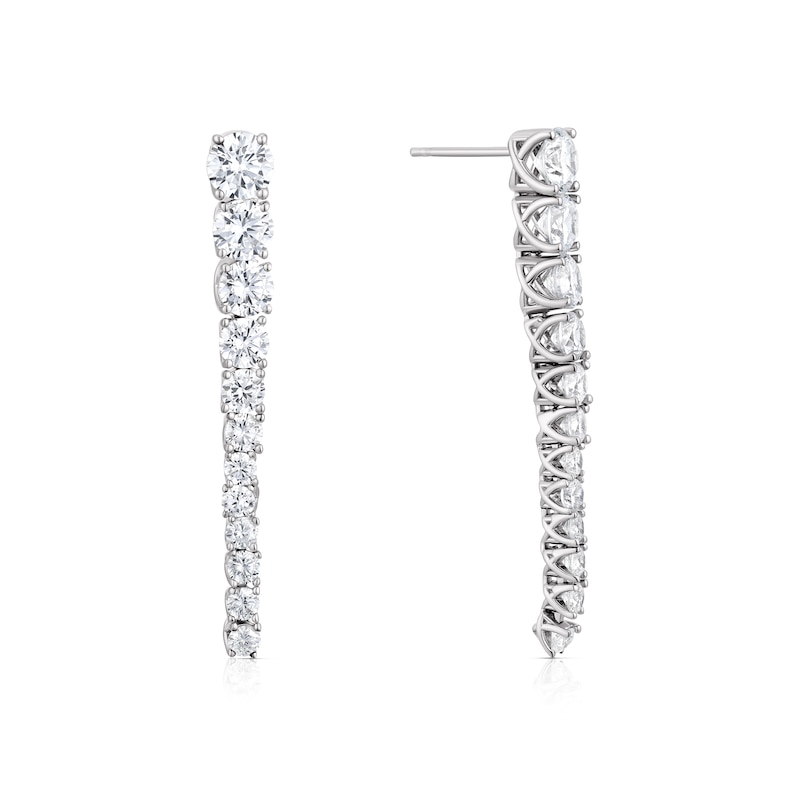 Emmy London Platinum Plated Sterling Silver Round Cubic Zirconia Graduated Drop Earrings