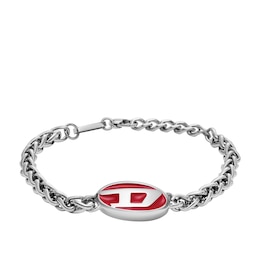 Diesel Men's Red Enamel And Stainless Steel Chain Bracelet