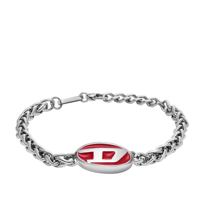Main Image 1 of Diesel Men's Red Enamel And Stainless Steel Chain Bracelet