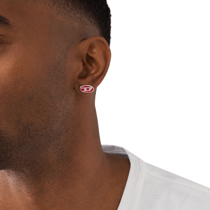 Main Image 3 of Diesel Men's Red Enamel & Stainless Steel Stud Earrings