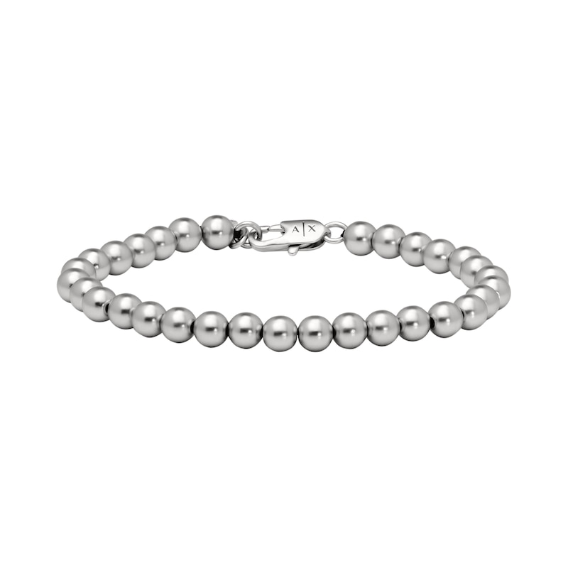 Armani Exchange Men's Beaded Silver Tone Bracelet | H.Samuel