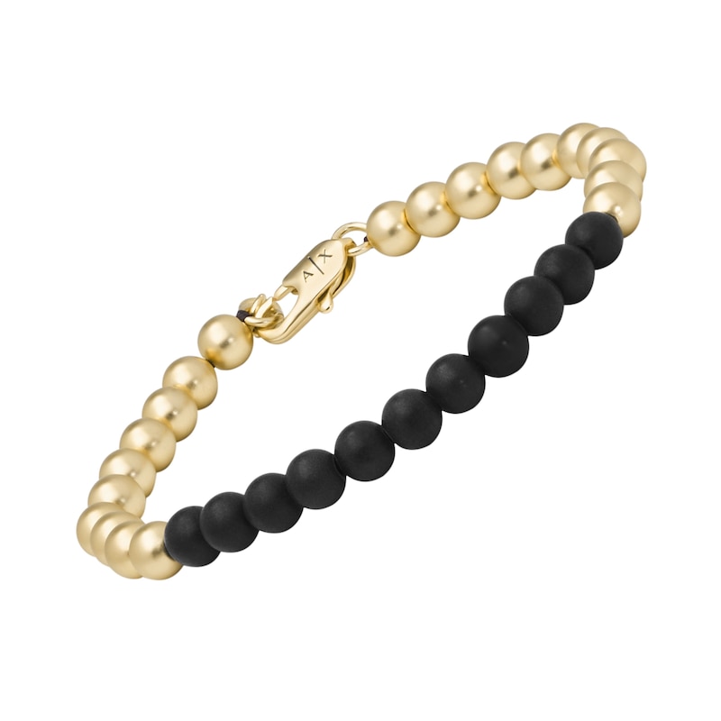 Armani Exchange Men's Beaded Half Black & Gold Tone Bracelet