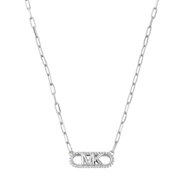 Michael Kors Ladies' MK Cubic Zirconia Paper Link Stainless Steel Chain Necklace
