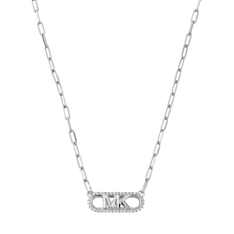 Main Image 1 of Michael Kors Ladies' MK Cubic Zirconia Paper Link Stainless Steel Chain Necklace