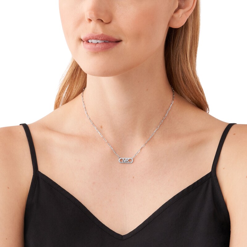 Main Image 3 of Michael Kors Ladies' MK Cubic Zirconia Paper Link Stainless Steel Chain Necklace