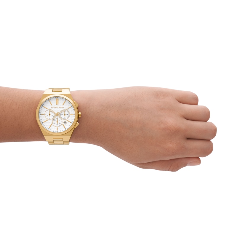 Main Image 4 of Michael Kors Lennox Men's White Chronograph Dial Gold Tone Stainless Steel Bracelet Watch