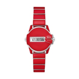 Diesel Men's Digital Red Enamel And Stainless Steel Bracelet Watch