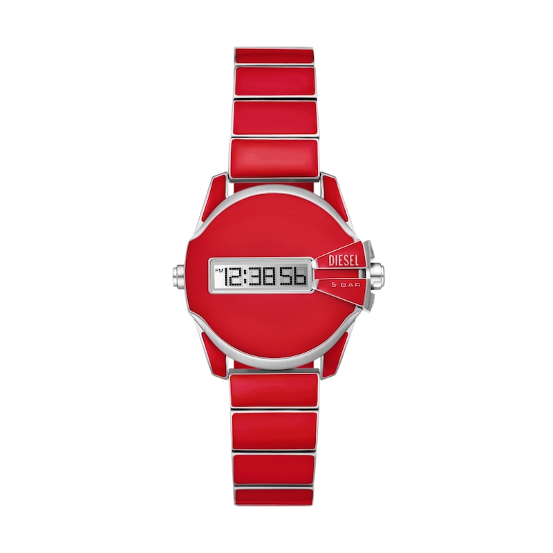 Diesel Men's Digital Red Enamel And Stainless Steel Bracelet Watch