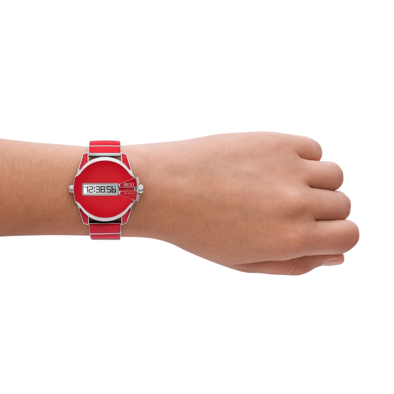 Diesel Men's Digital Red Enamel And Stainless Steel Bracelet Watch