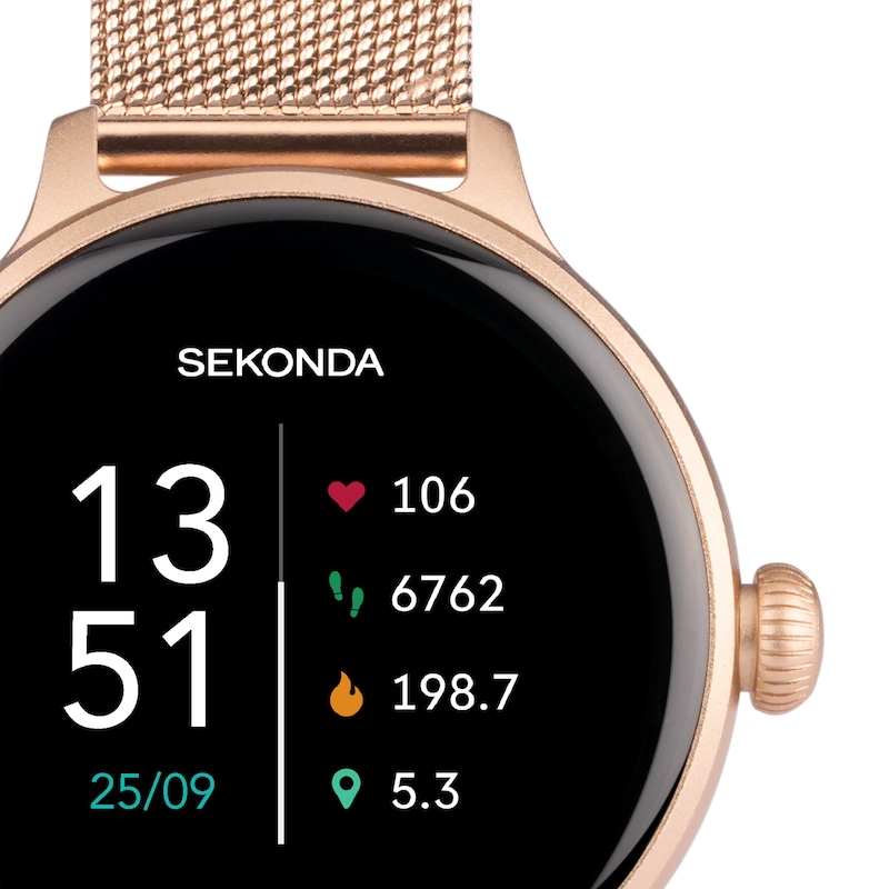 Sekonda Connect Ladies' Rose Gold Mesh Stainless Steel Strap Smart Watch