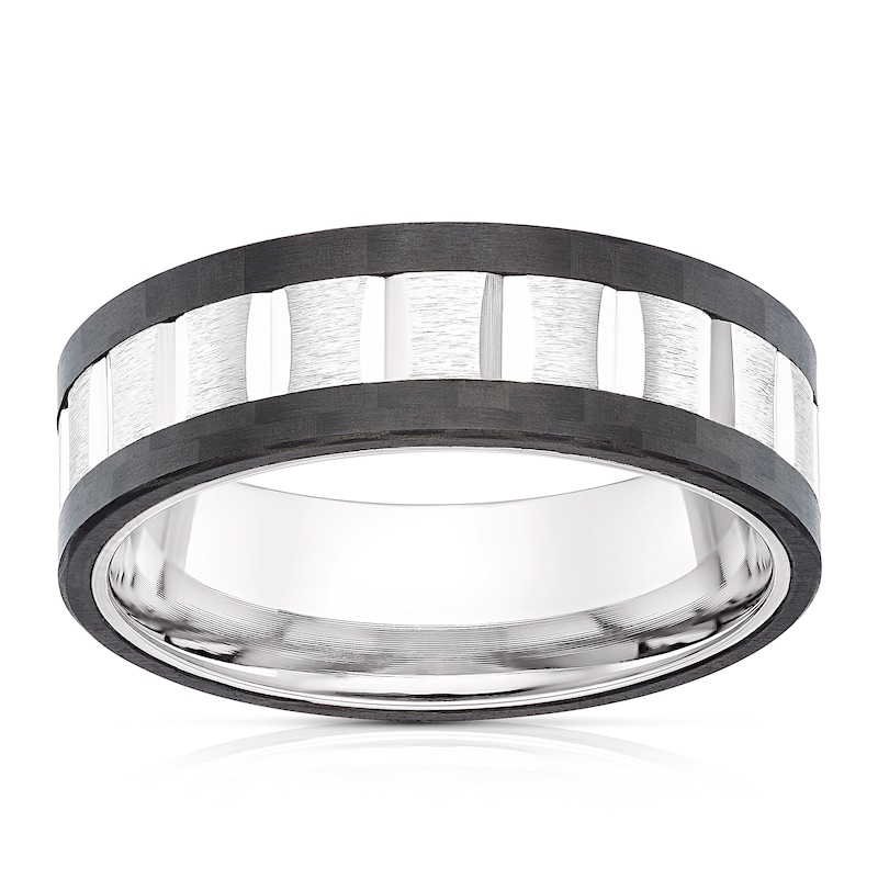 Main Image 1 of Men's Titanium Black Edge Textured Ring