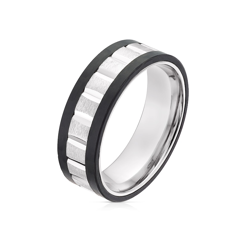 Men's Titanium Black Edge Textured Ring