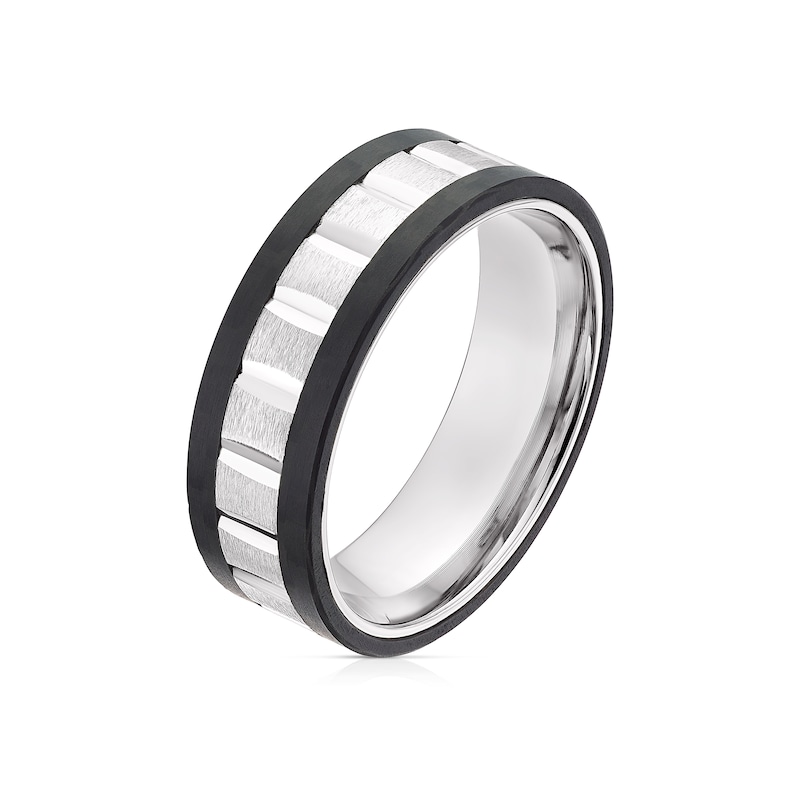 Main Image 2 of Men's Titanium Black Edge Textured Ring