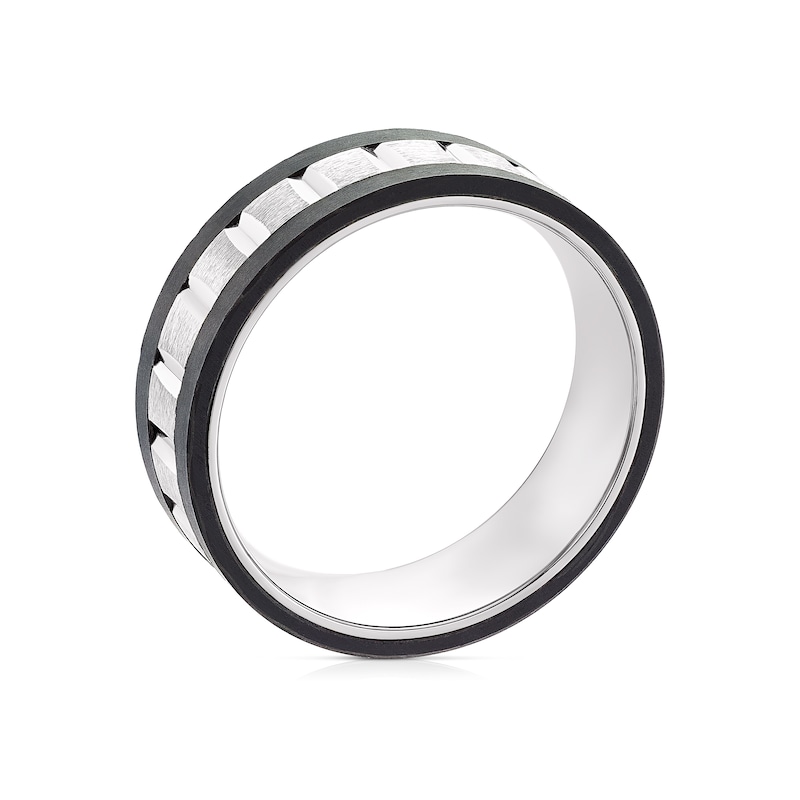 Main Image 3 of Men's Titanium Black Edge Textured Ring