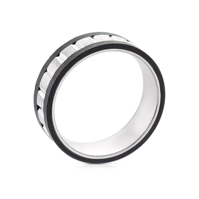 Men's Titanium Black Edge Textured Ring