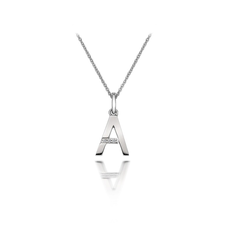 Main Image 1 of Hot Diamonds Sterling Silver Diamond Set Micro 'A' Pendant Necklace
