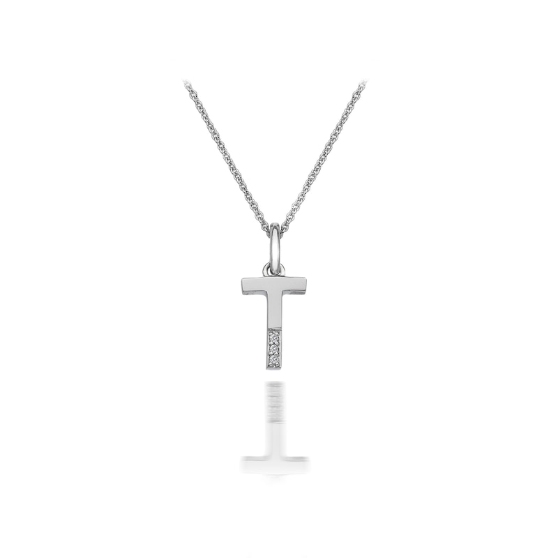 Main Image 1 of Hot Diamonds Sterling Silver Diamond Set Micro 'T' Pendant Necklace