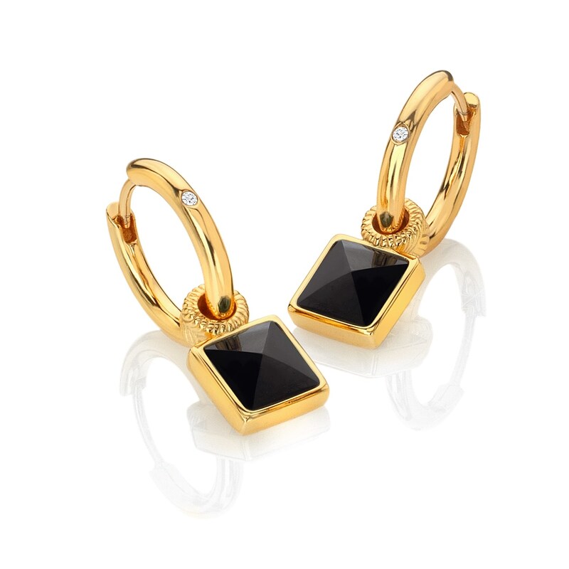 Main Image 2 of Hot Diamonds X Jac Jossa 18ct Yellow Gold Plated Black Onyx Drop Earrings