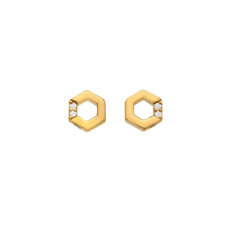 Hot Diamonds X Jac Jossa 18ct Yellow Gold Plated Hexagon White Topaz Stud Earrings