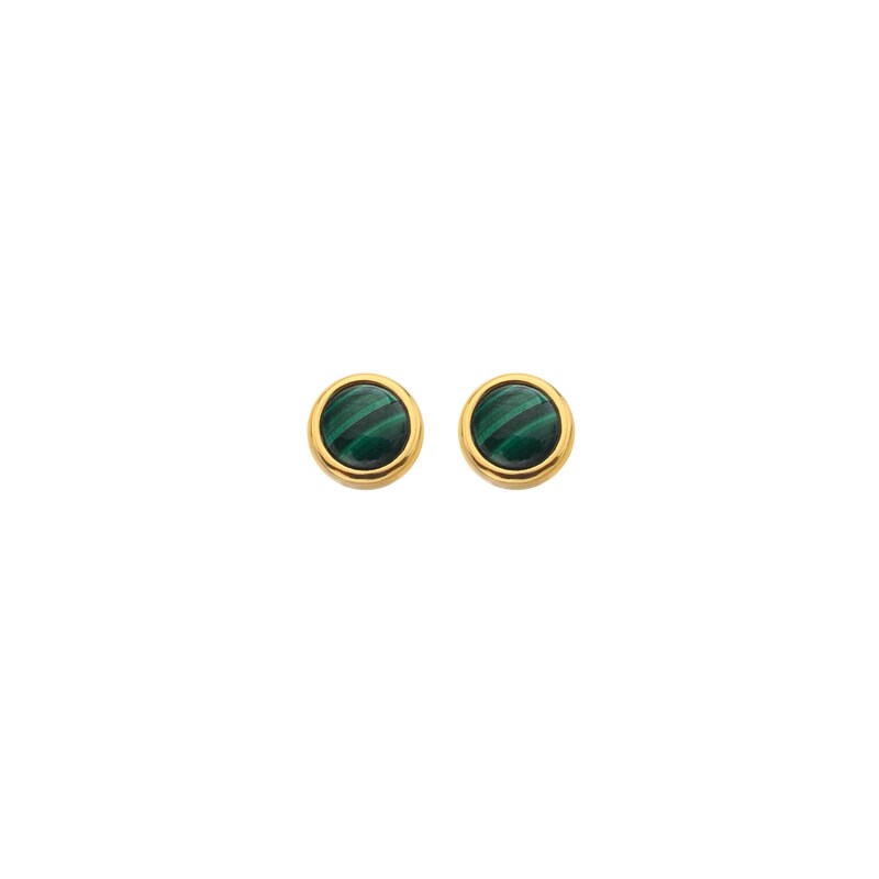Main Image 1 of Hot Diamonds X Jac Jossa 18ct Yellow Gold Plated Revive Malachite Round Stud Earrings
