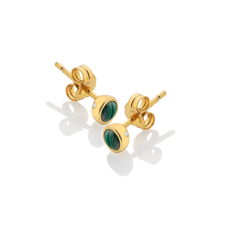 Main Image 2 of Hot Diamonds X Jac Jossa 18ct Yellow Gold Plated Revive Malachite Round Stud Earrings