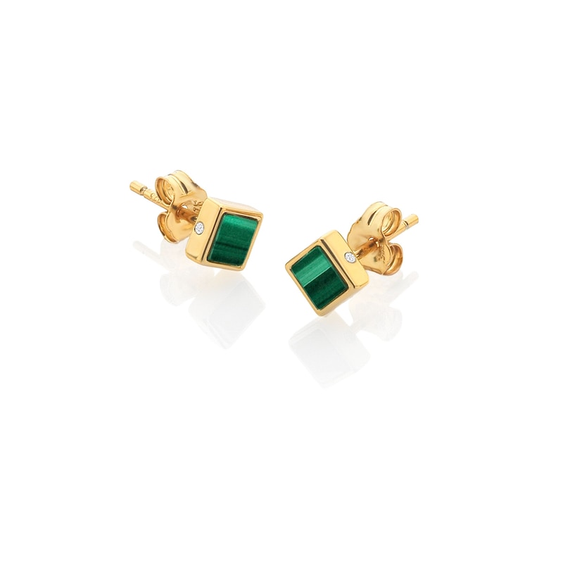 Hot Diamonds X Jac Jossa 18ct Yellow Gold Plated Revive Malachite Square Stud Earrings