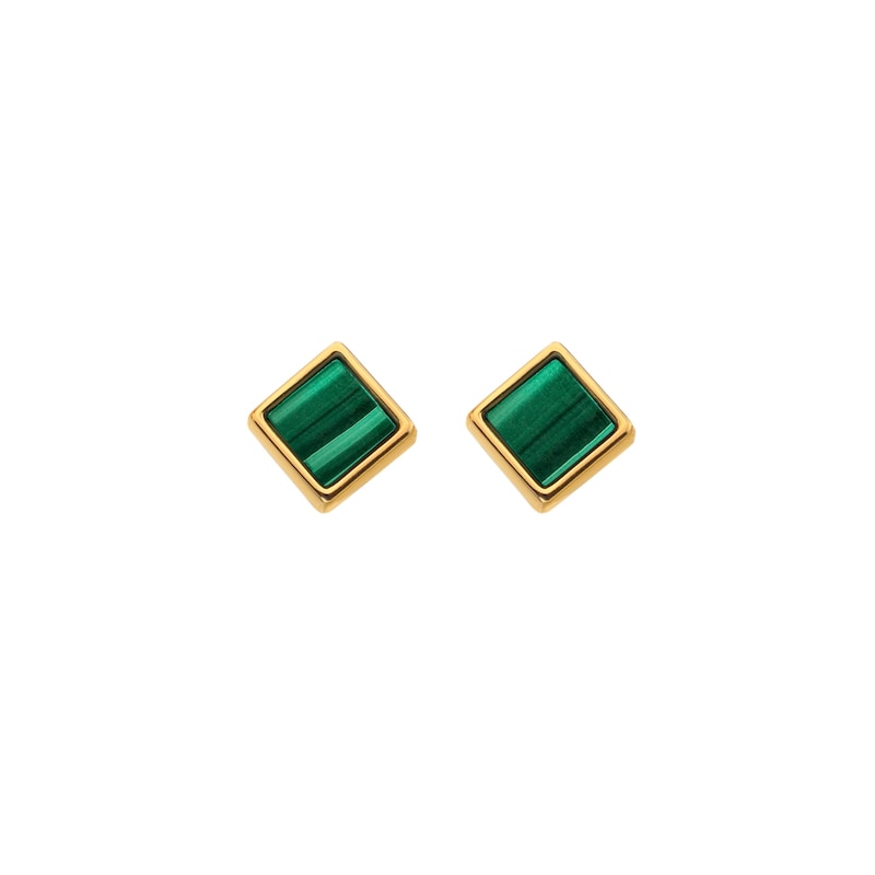 Main Image 2 of Hot Diamonds X Jac Jossa 18ct Yellow Gold Plated Revive Malachite Square Stud Earrings