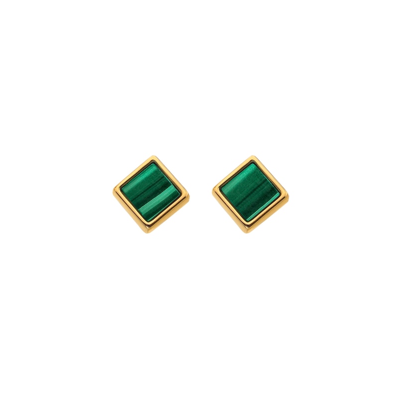 Hot Diamonds X Jac Jossa 18ct Yellow Gold Plated Revive Malachite Square Stud Earrings