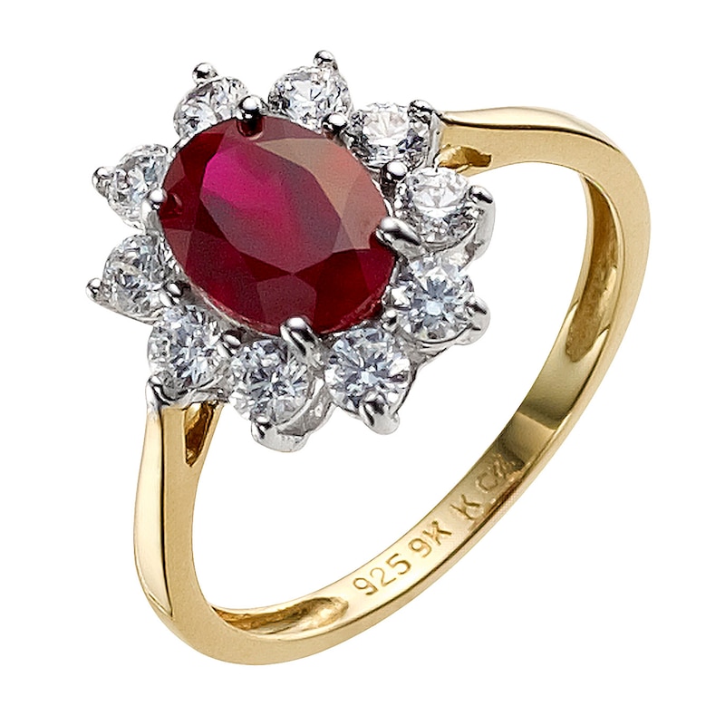 Main Image 1 of Sterling Silver & 9ct Yellow Gold Created Ruby & Cubic Zirconia Ring