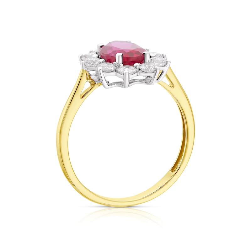 Silver & 9ct Yellow Gold Created Ruby & Cubic Zirconia Ring