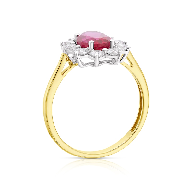 Main Image 2 of Sterling Silver & 9ct Yellow Gold Created Ruby & Cubic Zirconia Ring