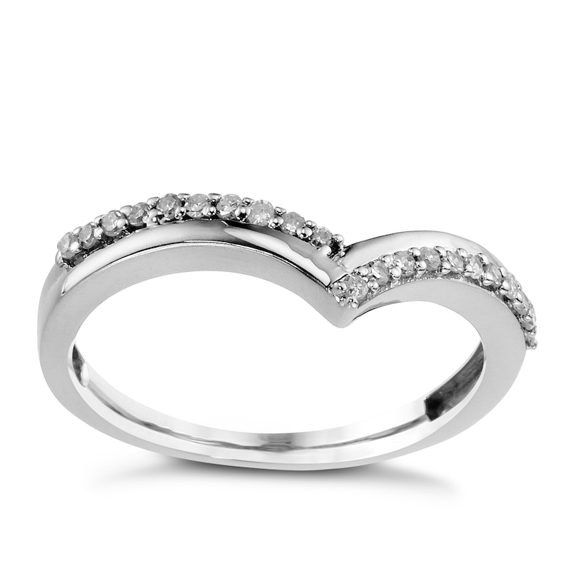 Main Image 1 of 9ct White Gold 0.15ct Diamond Wishbone Ring