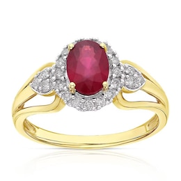 9ct Yellow Gold Treated Ruby & 0.20ct Diamond Ring