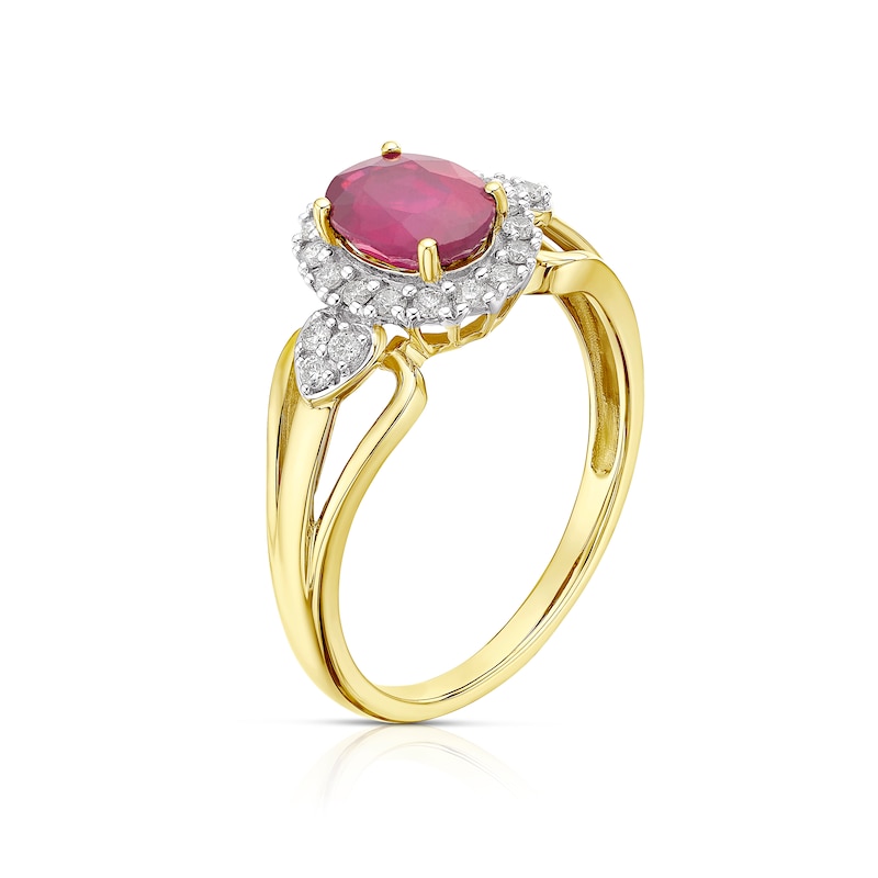 Main Image 2 of 9ct Yellow Gold Treated Ruby & 0.20ct Diamond Ring