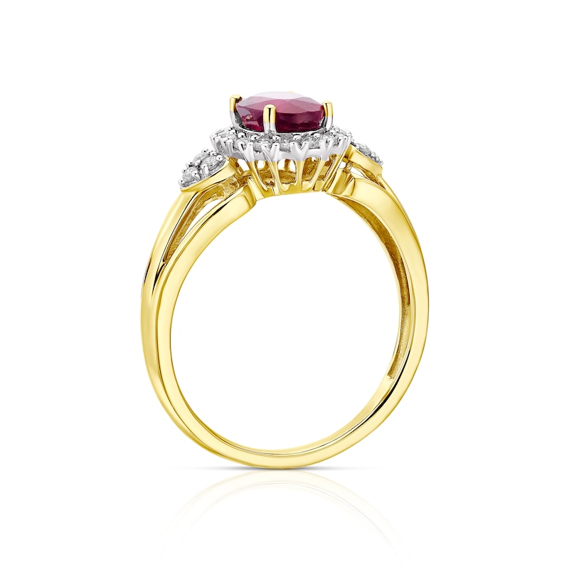 Main Image 3 of 9ct Yellow Gold Treated Ruby & 0.20ct Diamond Ring