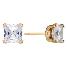 9ct Yellow Gold Cubic Zirconia Square 6mm Stud Earrings