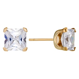 9ct Yellow Gold Cubic Zirconia Square 6mm Stud Earrings