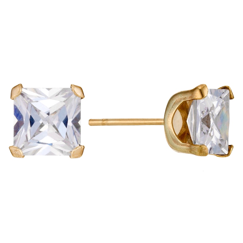 Main Image 1 of 9ct Yellow Gold Cubic Zirconia Square 6mm Stud Earrings