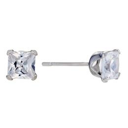 9ct White Gold Cubic Zirconia Square 4mm Stud Earrings