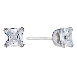 9ct White Gold Cubic Zirconia Square 5mm Stud Earrings