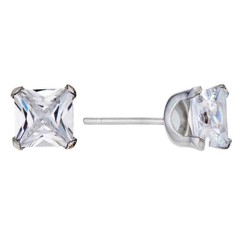 9ct White Gold Cubic Zirconia Square 5mm Stud Earrings